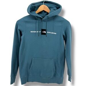 The North Face Womens Pullover Hoodie "Never Stop Exploring" Teal Blue Size S